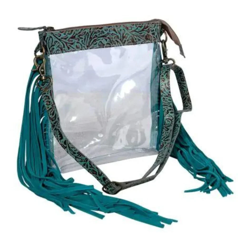 MYRA BAG Beth Ridge Fringed Clear‎ Western Stadium Festival Bag NWT